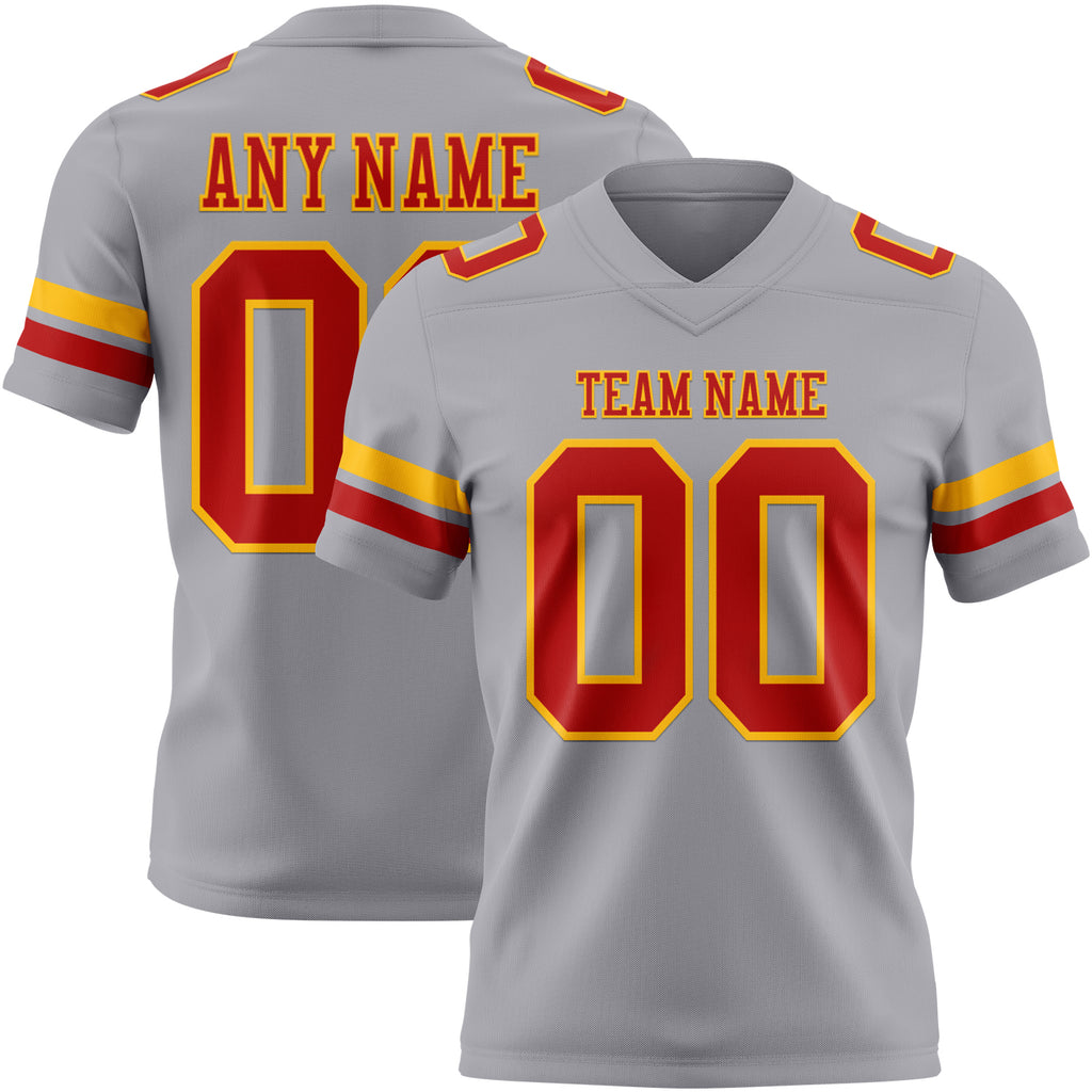 Custom Gray Red-Gold Authentic Football Jersey