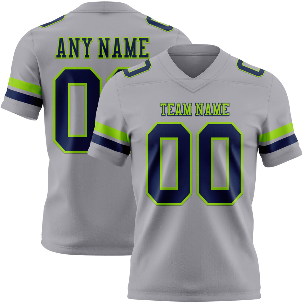 Custom Gray Navy-Neon Green Authentic Football Jersey