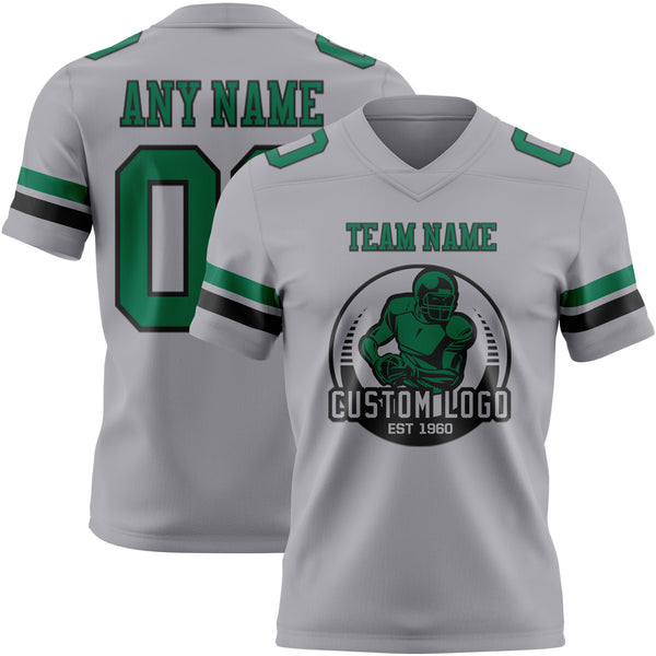 Custom Gray Kelly Green-Black Authentic Football Jersey