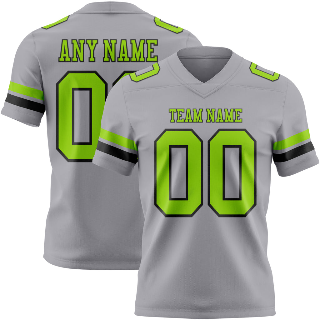 Custom Gray Neon Green-Black Mesh Authentic Football Jersey