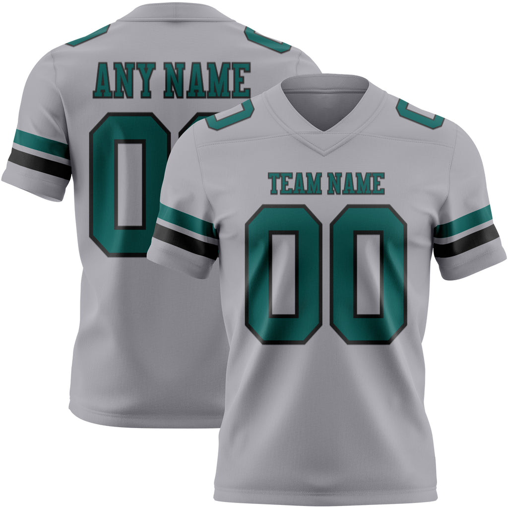 Custom Gray Midnight Green-Black Mesh Authentic Football Jersey