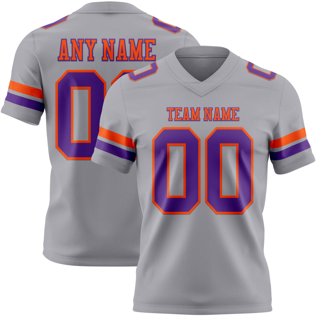 Custom Gray Purple-Orange Mesh Authentic Football Jersey