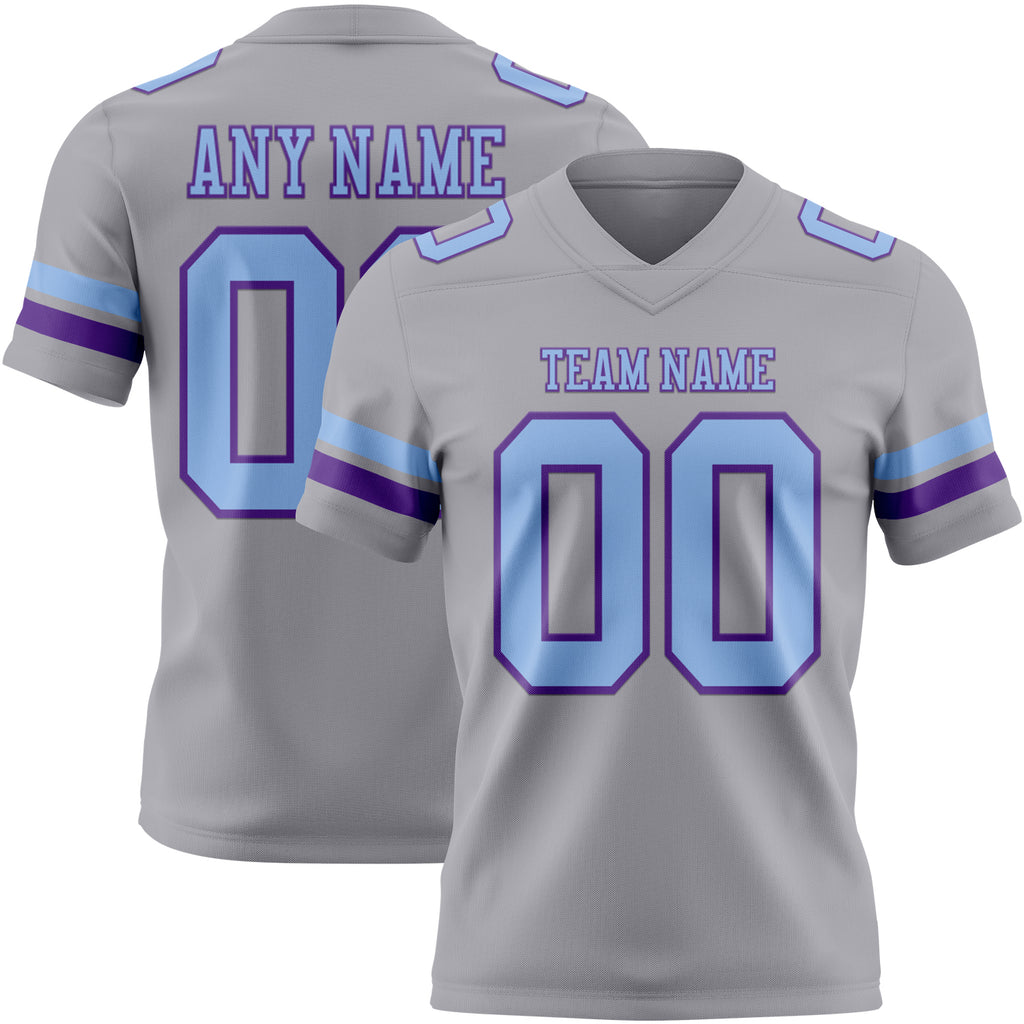 Custom Gray Light Blue-Purple Mesh Authentic Football Jersey