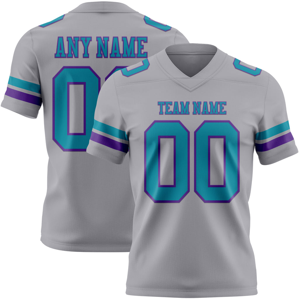 Custom Gray Teal-Purple Mesh Authentic Football Jersey