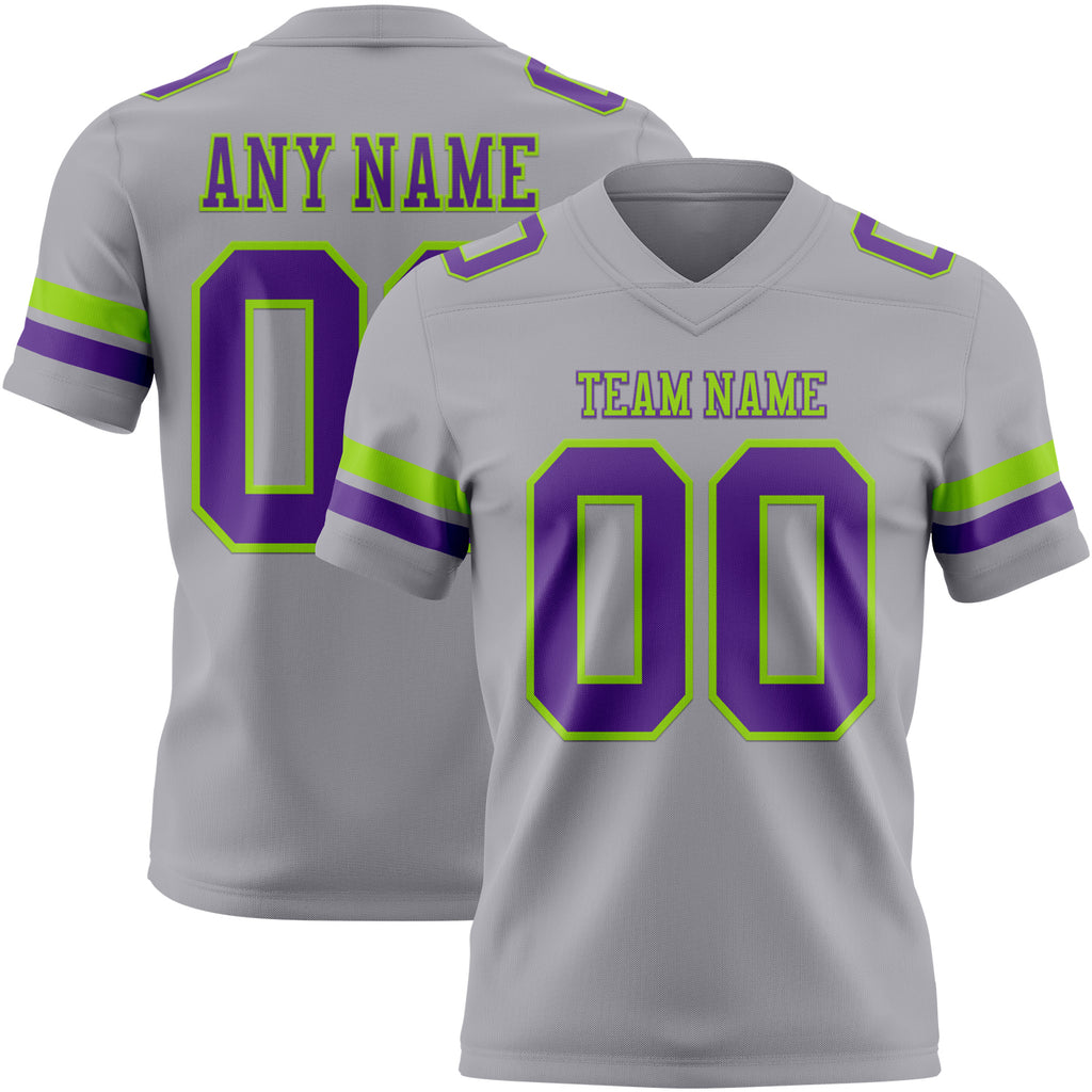 Custom Gray Purple-Neon Green Mesh Authentic Football Jersey