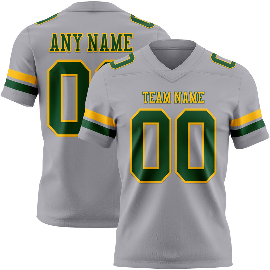 Custom Gray Green-Gold Mesh Authentic Football Jersey