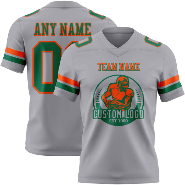 Custom Gray Kelly Green-Orange Mesh Authentic Football Jersey