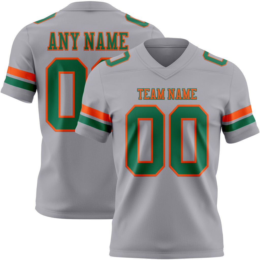 Custom Gray Kelly Green-Orange Mesh Authentic Football Jersey