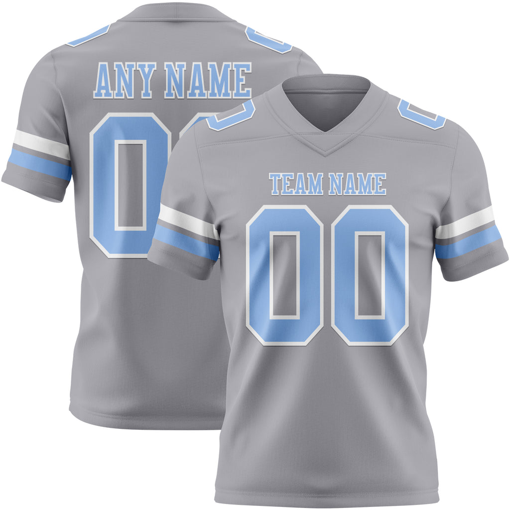 Custom Gray Light Blue-White Mesh Authentic Football Jersey