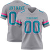 Custom Gray Teal White-Pink Authentic Football Jersey