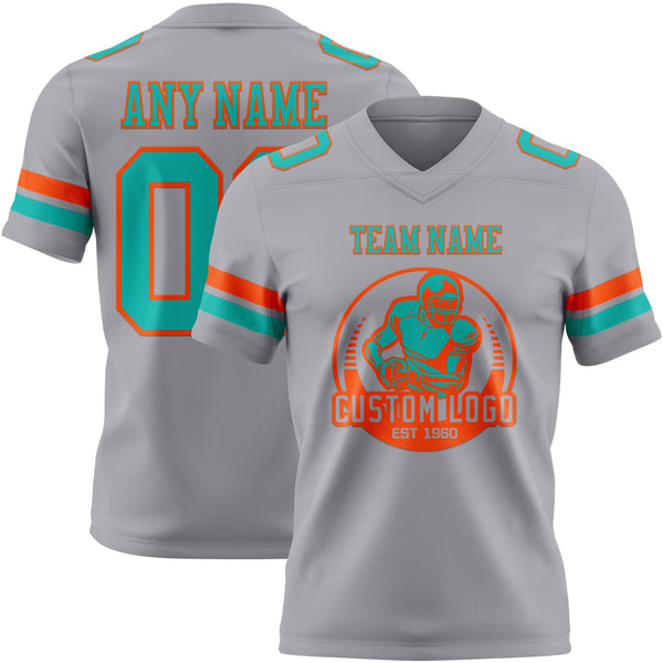 Custom Gray Aqua-Orange Mesh Authentic Football Jersey