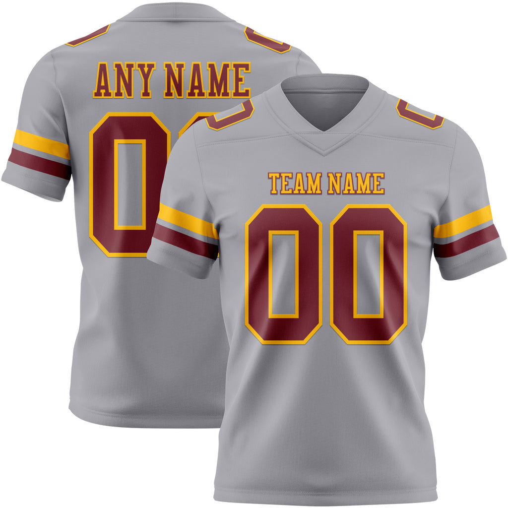 Custom Gray Burgundy-Gold Mesh Authentic Football Jersey