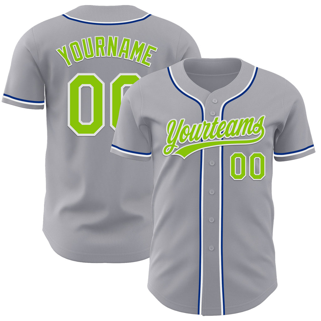 Custom Gray Neon Green Royal-White Authentic Baseball Jersey