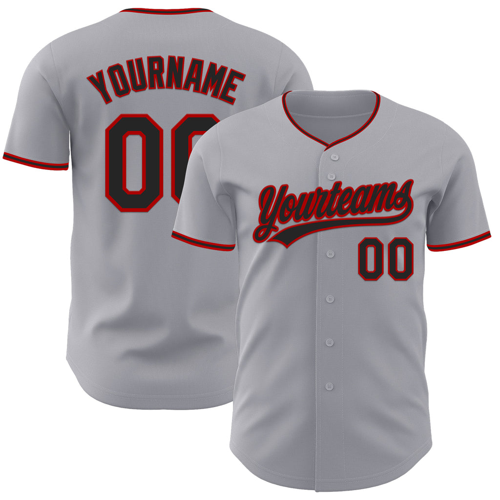 Custom Gray Black-Red Authentic Baseball Jersey