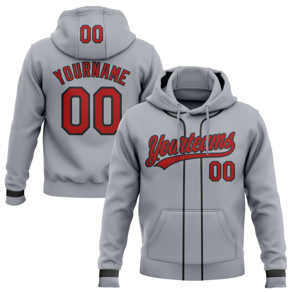 Custom Stitched Gray Red-Black Baseball Pullover Sweatshirt Hoodie