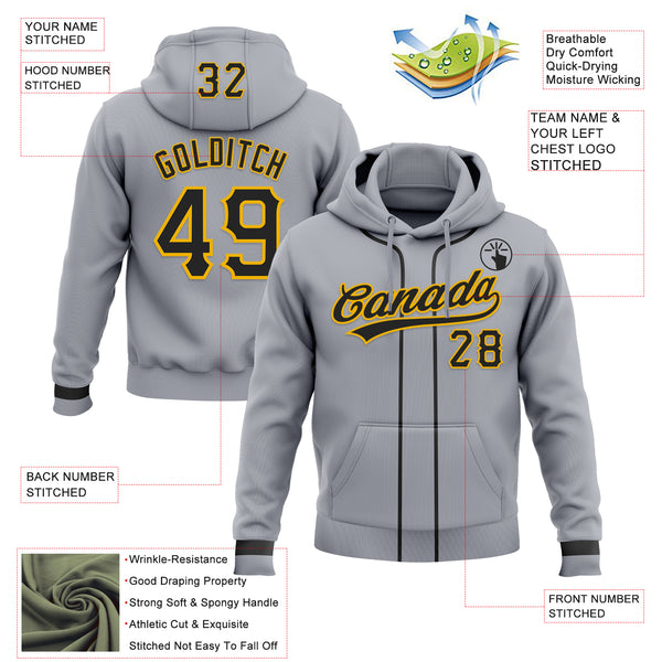 Custom Stitched Gray Black-Gold Baseball Pullover Sweatshirt Hoodie