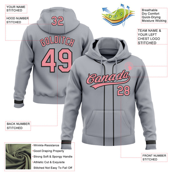 Custom Stitched Gray Medium Pink-Black Baseball Pullover Sweatshirt Hoodie