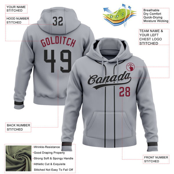 Custom Stitched Gray Black-Crimson Baseball Pullover Sweatshirt Hoodie
