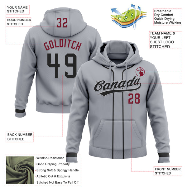 Custom Stitched Gray Black-Crimson Baseball Pullover Sweatshirt Hoodie