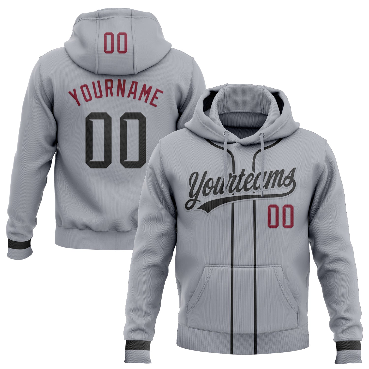Custom Stitched Gray Black-Crimson Baseball Pullover Sweatshirt Hoodie