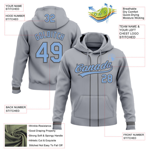 Custom Stitched Gray Light Blue-Steel Gray Baseball Pullover Sweatshirt Hoodie