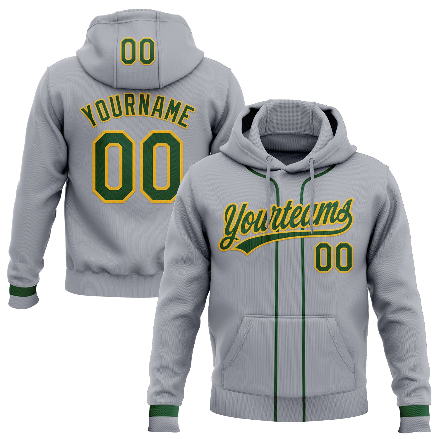 Custom Stitched Gray Green-Gold Baseball Pullover Sweatshirt Hoodie