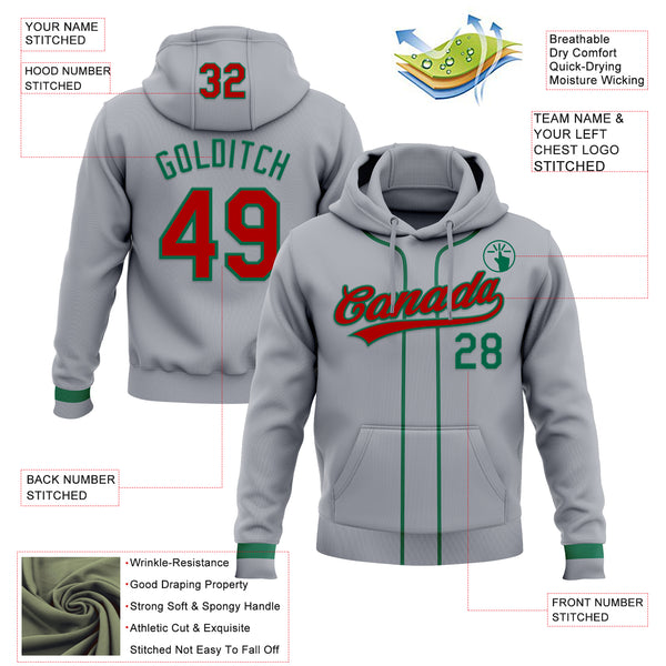 Custom Stitched Gray Red-Kelly Green Baseball Pullover Sweatshirt Hoodie