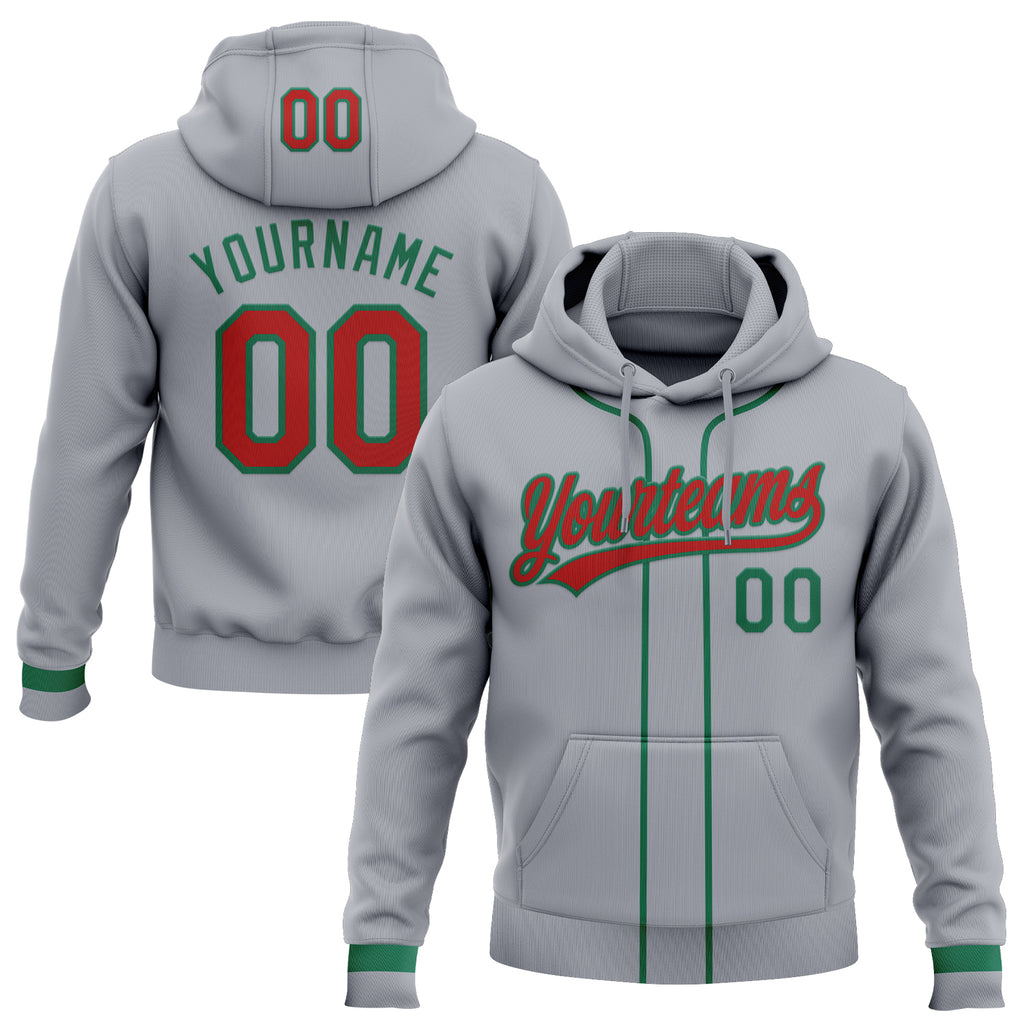 Custom Stitched Gray Red-Kelly Green Baseball Pullover Sweatshirt Hoodie