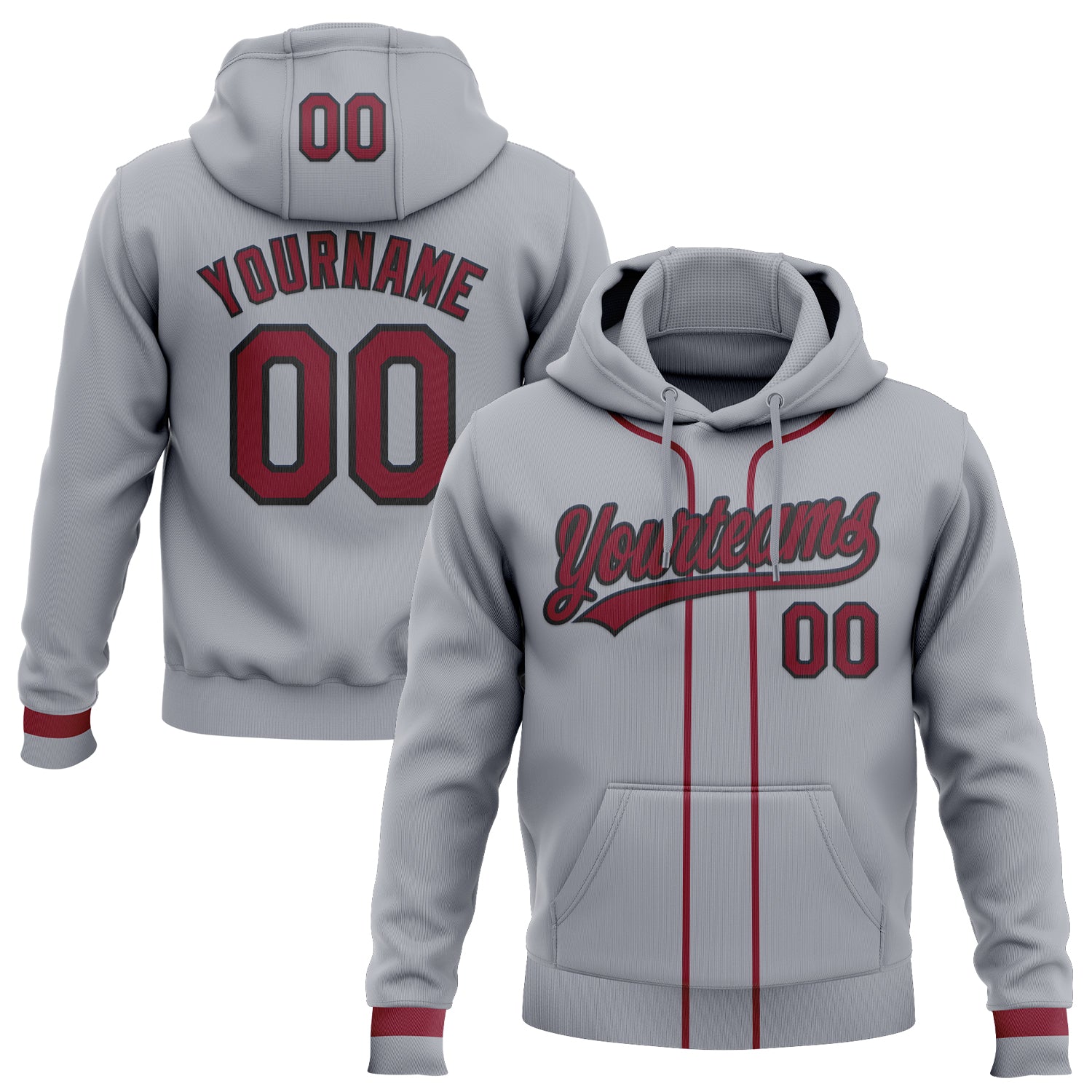 Custom Stitched Gray Crimson-Black Baseball Pullover Sweatshirt Hoodie