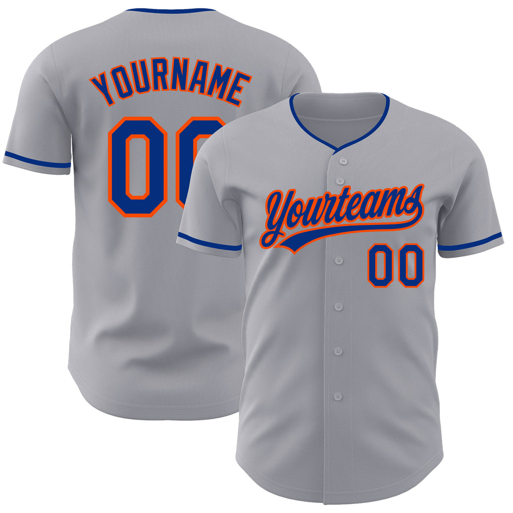 Custom Gray Royal-Orange Authentic Baseball Jersey