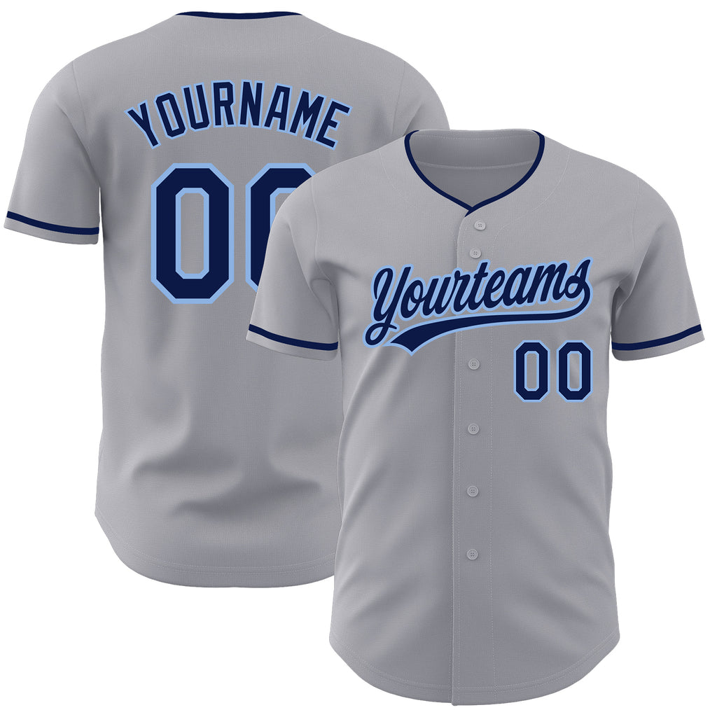 Custom Gray Navy-Light Blue Authentic Baseball Jersey