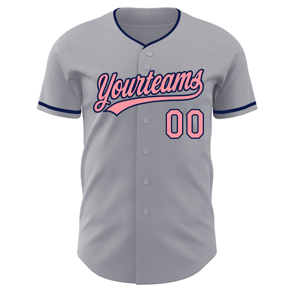 Custom Gray Medium Pink-Navy Authentic Baseball Jersey