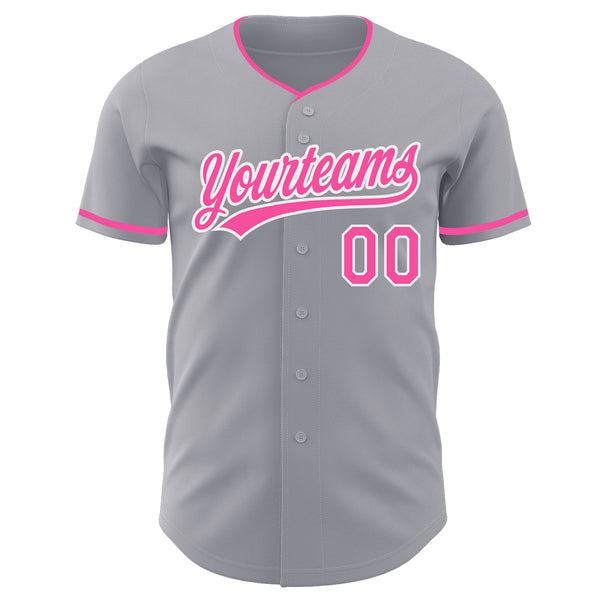 Custom Gray Pink-White Authentic Baseball Jersey