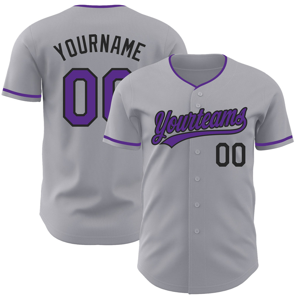 Custom Gray Purple-Black Authentic Baseball Jersey