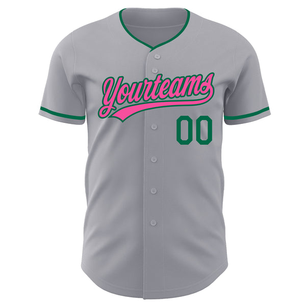 Custom Gray Pink-Kelly Green Authentic Baseball Jersey