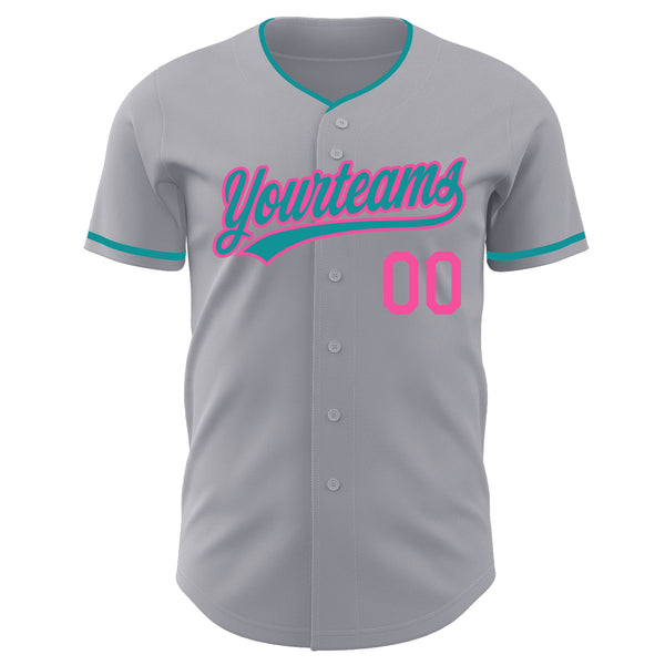 Custom Gray Teal-Pink Authentic Baseball Jersey