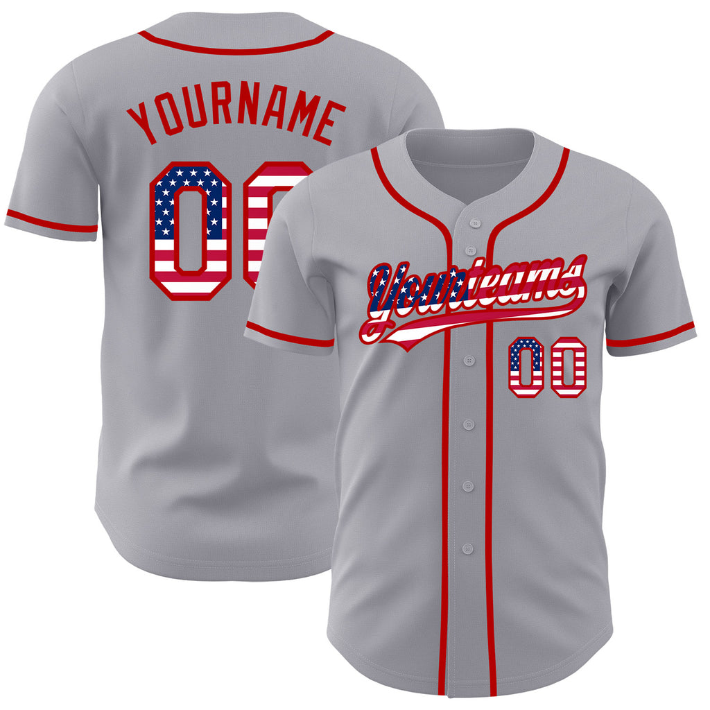 Custom Gray USA Flag-Red Authentic Baseball Jersey