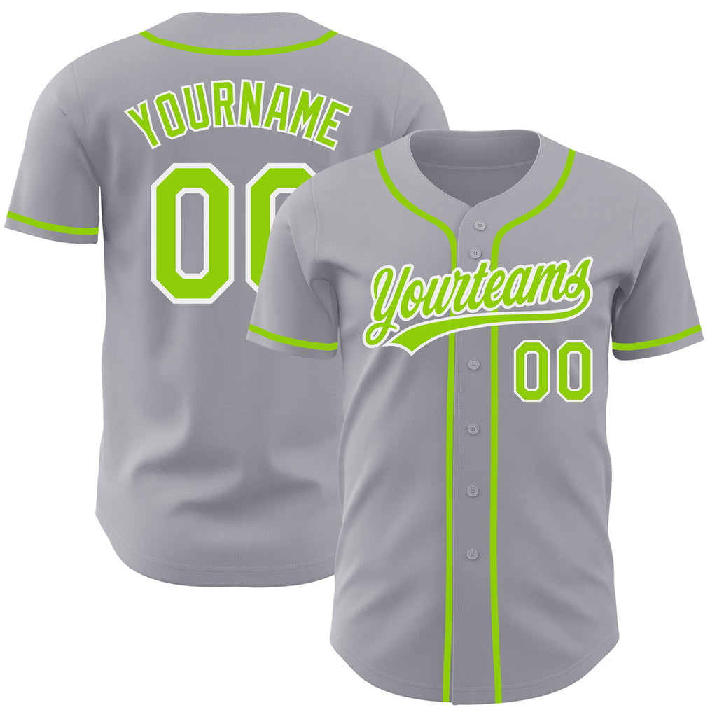 Custom Gray Neon Green-White Authentic Baseball Jersey
