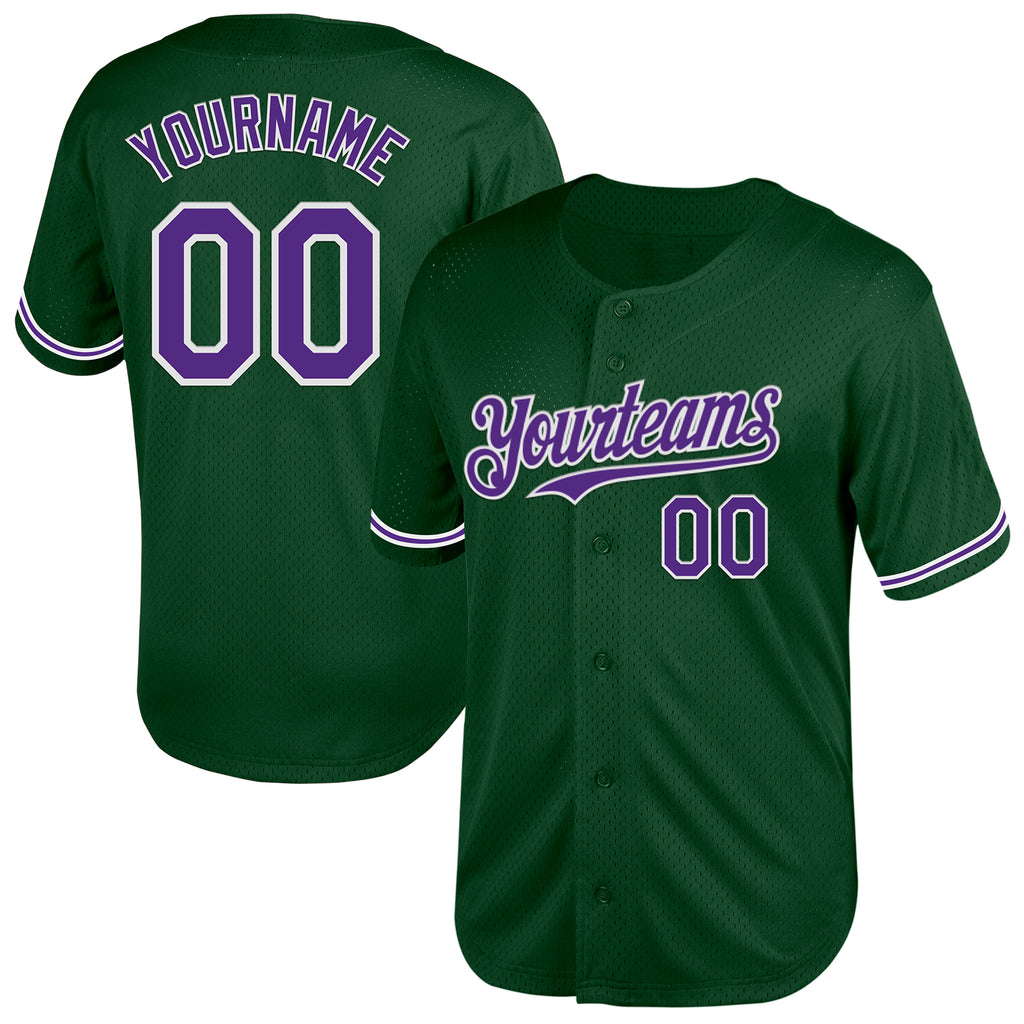 Custom Green Purple-White Mesh Authentic Throwback Baseball Jersey