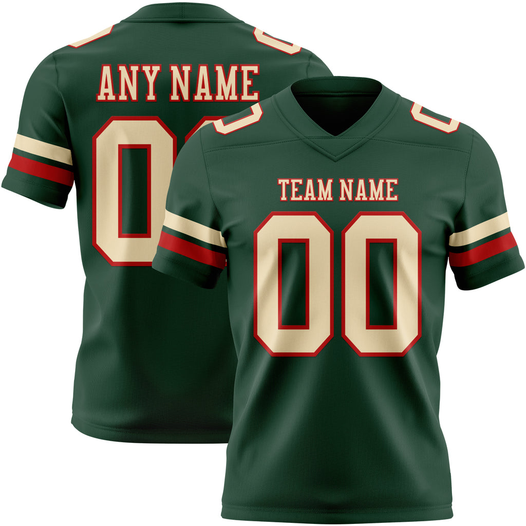 Custom Green Cream-Red Mesh Authentic Football Jersey