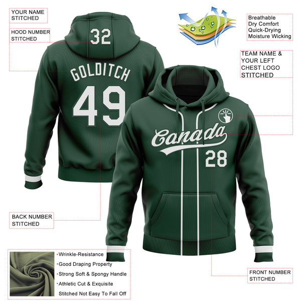 Custom Stitched Green White Baseball Pullover Sweatshirt Hoodie