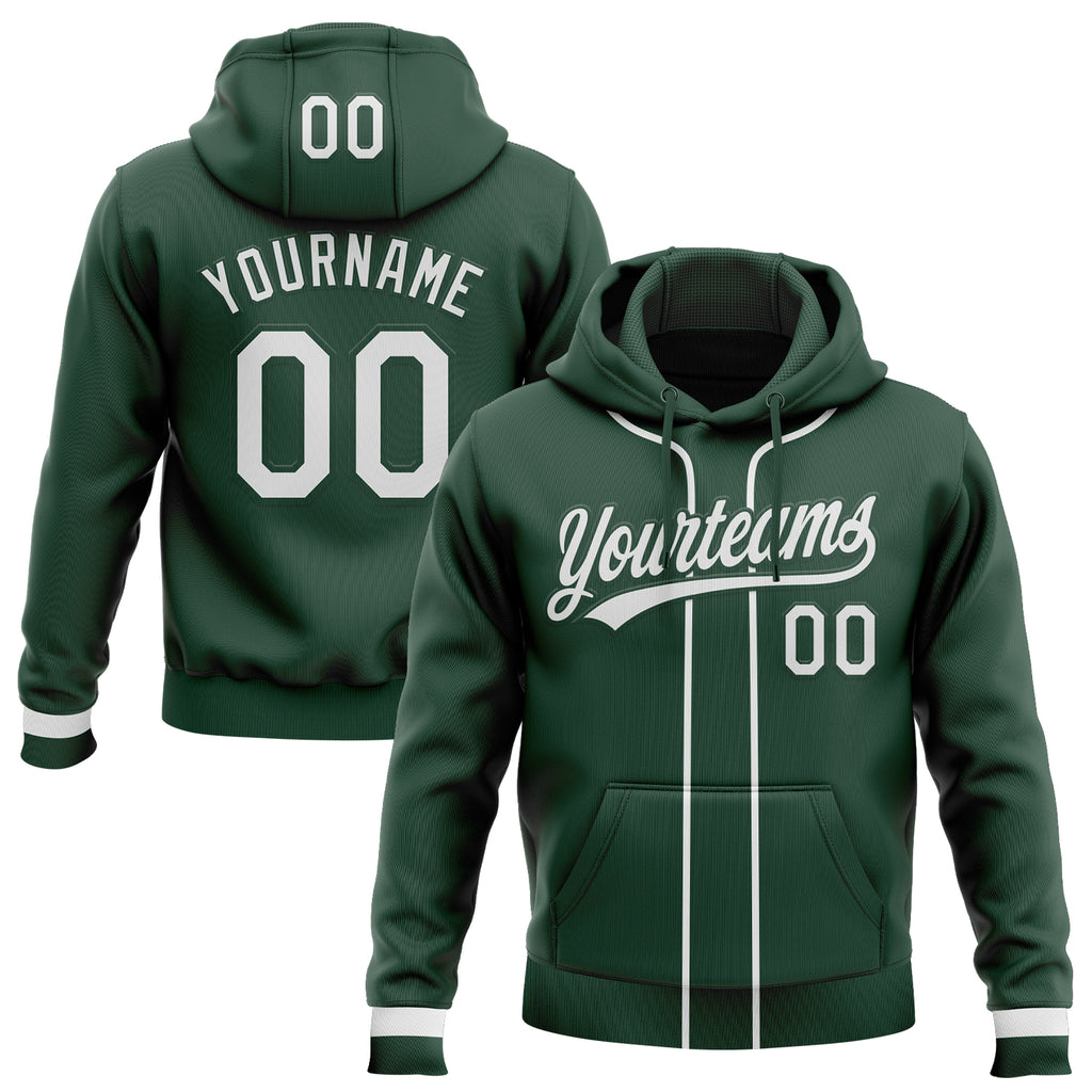 Custom Stitched Green White Baseball Pullover Sweatshirt Hoodie