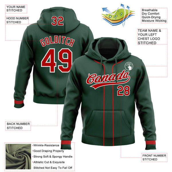 Custom Stitched Green Red-White Baseball Pullover Sweatshirt Hoodie