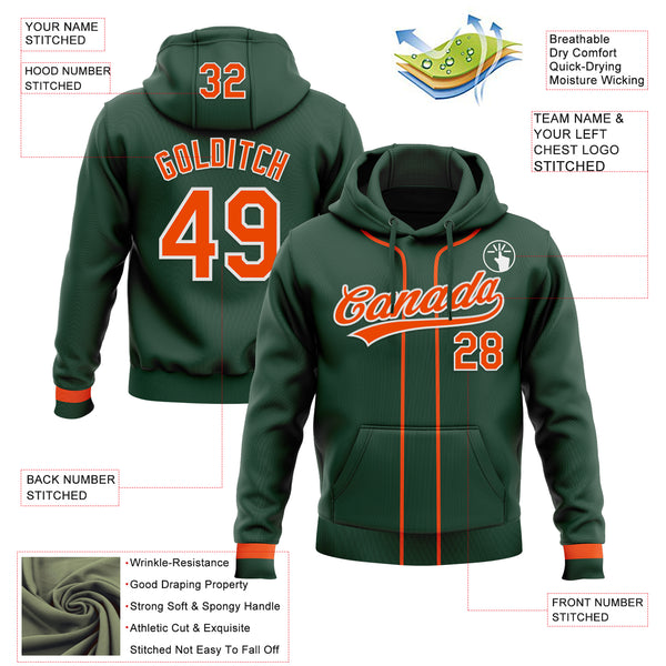 Custom Stitched Green Orange-White Baseball Pullover Sweatshirt Hoodie