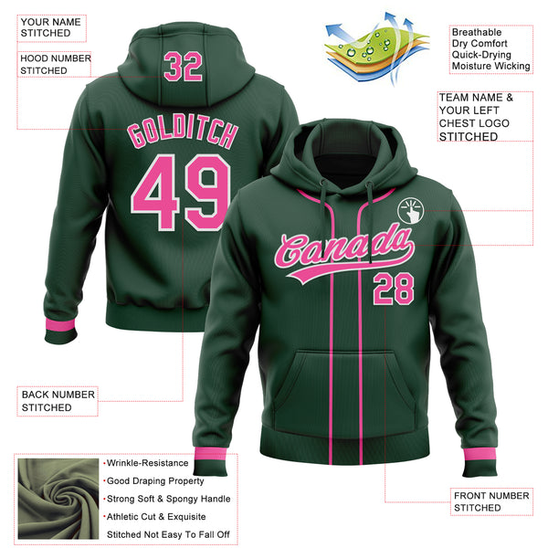 Custom Stitched Green Pink-White Baseball Pullover Sweatshirt Hoodie