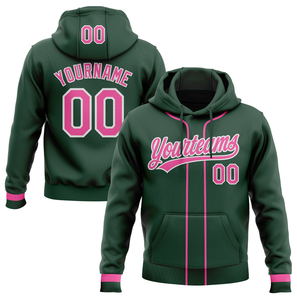 Custom Stitched Green Pink-White Baseball Pullover Sweatshirt Hoodie