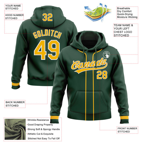 Custom Stitched Green Gold-White Baseball Pullover Sweatshirt Hoodie