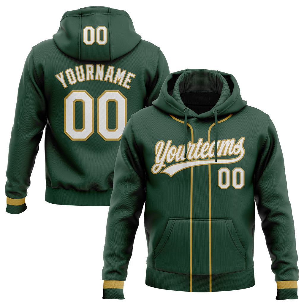 Custom Stitched Green White-Old Gold Baseball Pullover Sweatshirt Hoodie