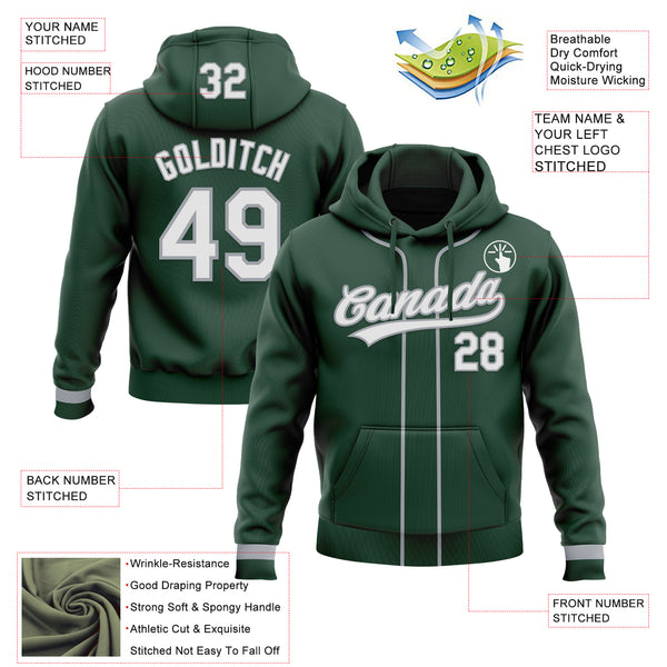Custom Stitched Green White-Gray Baseball Pullover Sweatshirt Hoodie