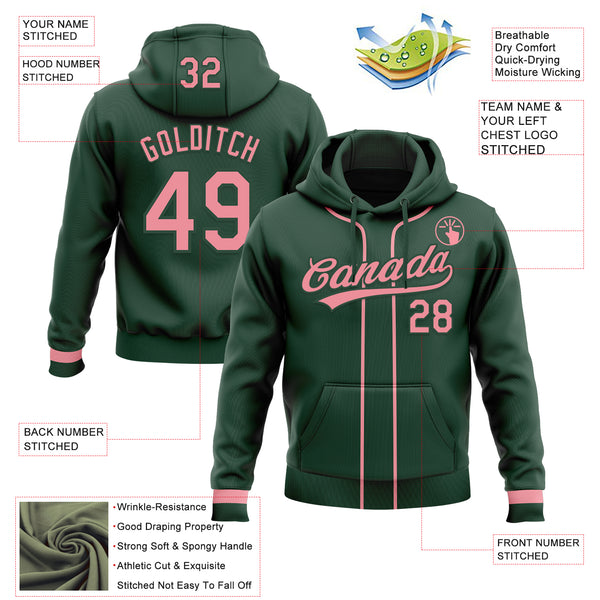Custom Stitched Green Medium Pink Baseball Pullover Sweatshirt Hoodie